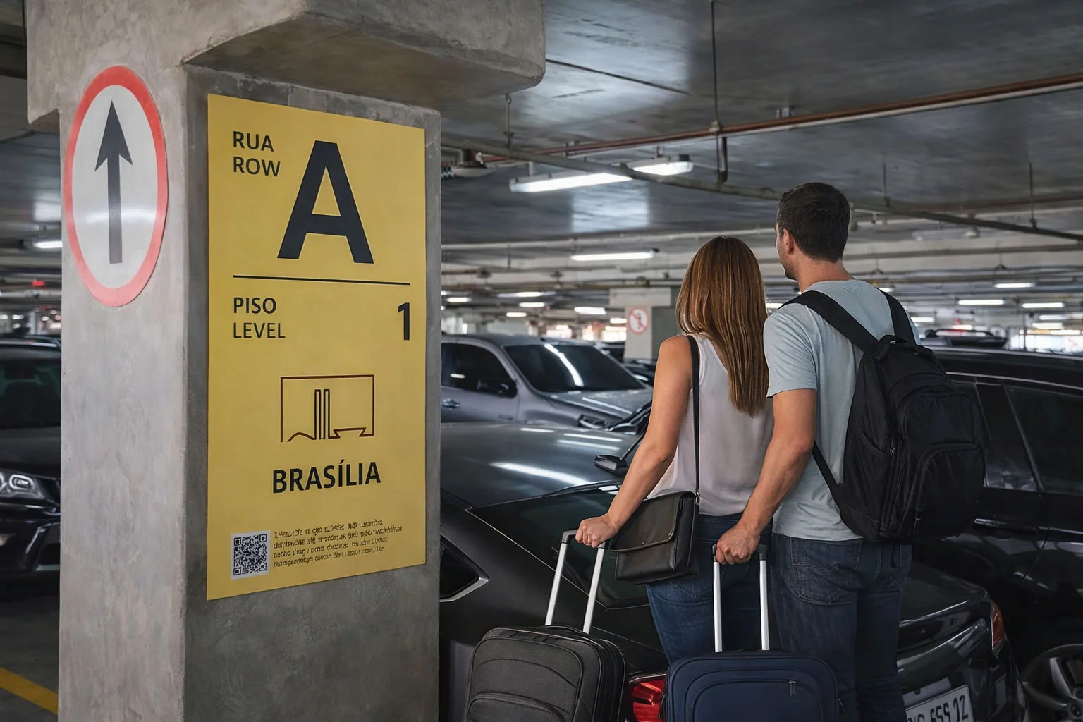 Passengers in the covered parking lot at Guarulhos